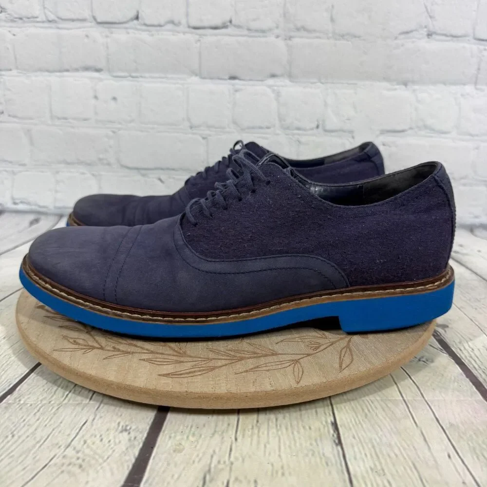 Cole Haan Navy Canvas & Suede Oxfords with Bright Blue Soles